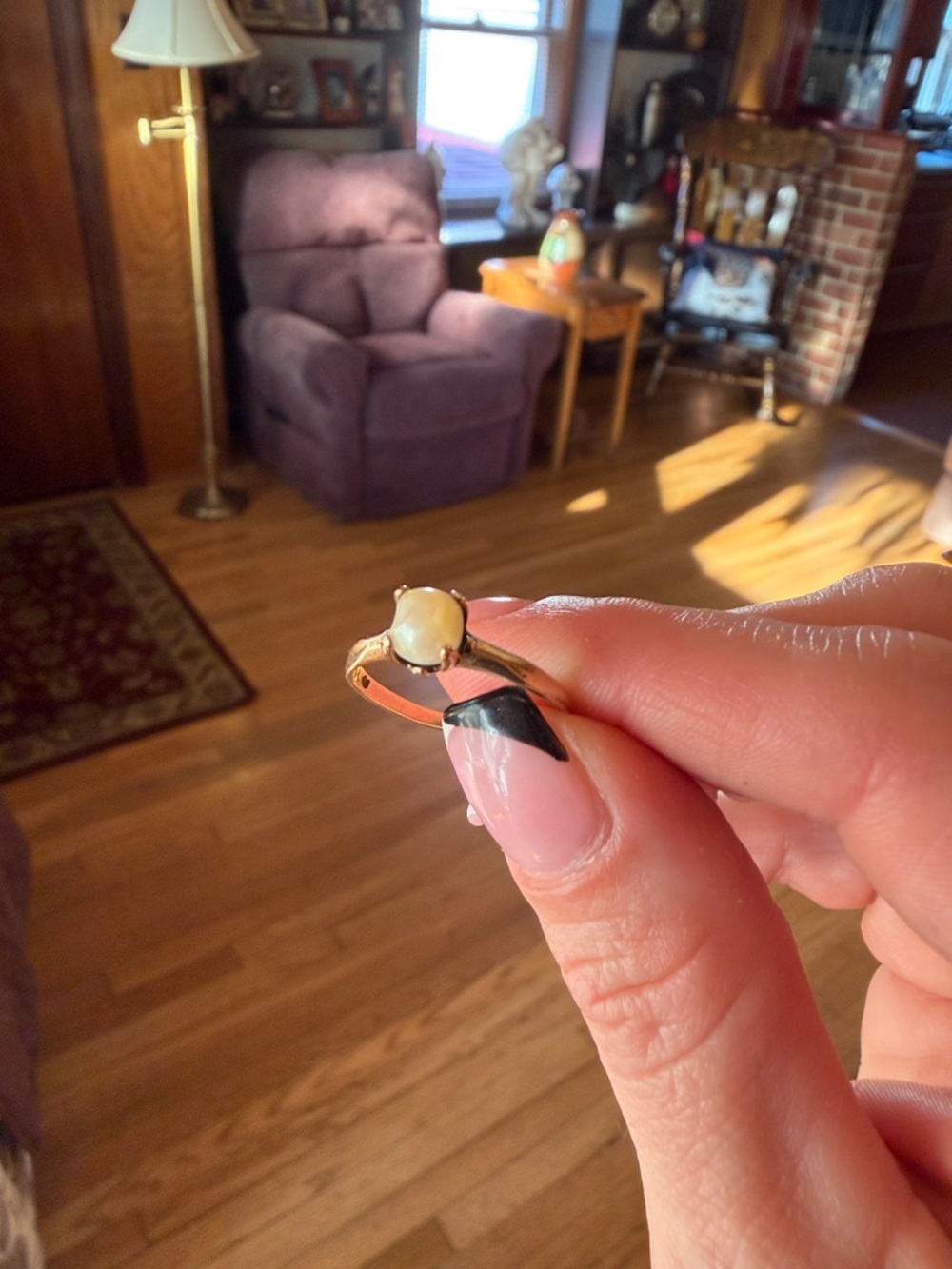 Delicate Gold Ring with Small Pearl - Picture 6 of 14